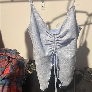 Shimmery Silver Ruched Tank Top